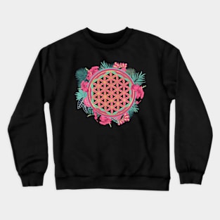 Flower of life with tropical flower wreath Crewneck Sweatshirt